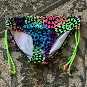 Justice bikini bottom hearts neon colors peace signs size 14 in good con…
